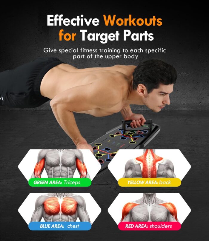 Push Up Board,Home Gym,Portable Exercise Equipment,Pilates Bar and 20 Fitness Accessories with Resistance Bands and Ab Roller Wheel,Full Body Workout at Home - Image 6